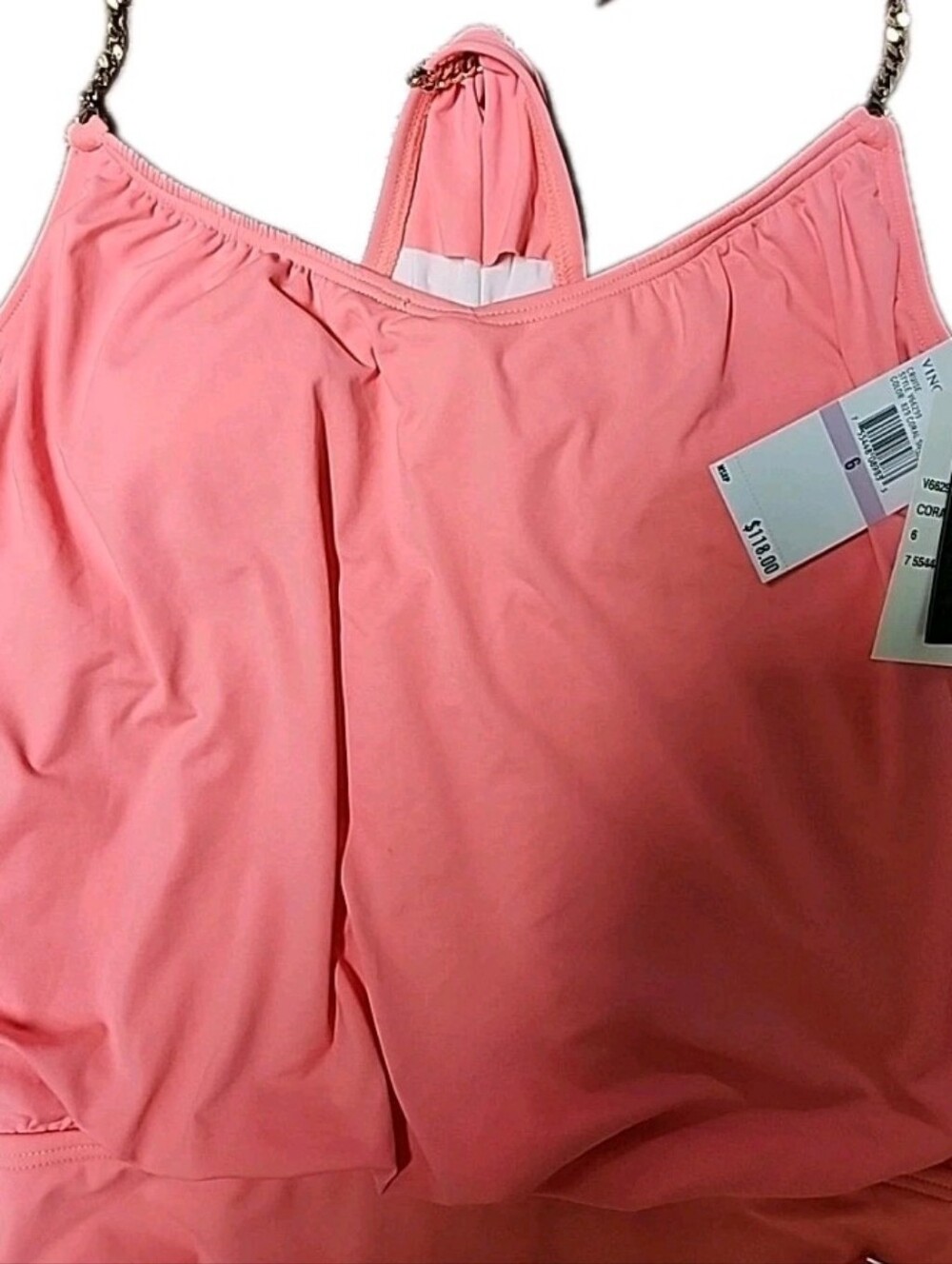 NWT Vince Camuto Collins Luxe Chain Strap Blouson 1 Pc Coral Sugar Swimsuit Sz6 - Picture 5 of 11